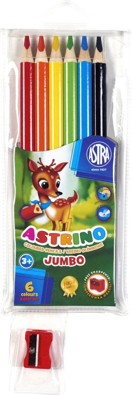 Kredki ołówkowe trójkątne JUMBO 6 kolorów + temperówka 312115003 ASTRINO