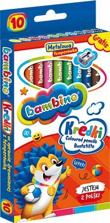 Kredki dla dzieci z glinki kaolinowej Zestaw 10 kredek + temperówka BAMBINO St.Majewski