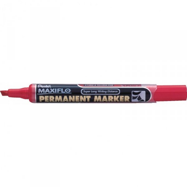 Marker permanentny NLF60 czerwony ścięty z tłoczkiem płynny tusz PENTEL