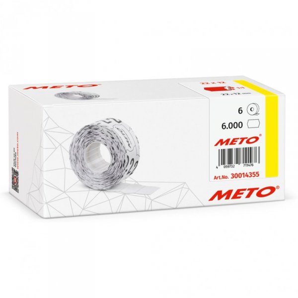 Etykiety cenowe w rolce do metkownicy jednorzędowej 22x12 mm, (6 sztuk) czerwone neon faliste, trwały klej, METO M30014355