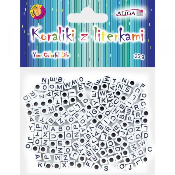 Koraliki białe z literkami 6x6mm PJA-0330 ALIGA