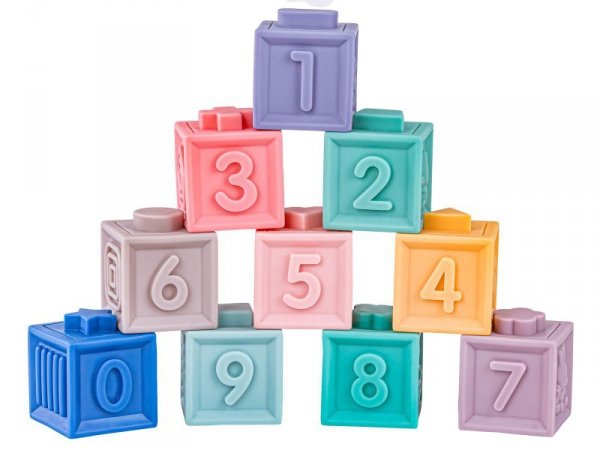 Miękkie Klocki Sensoryczne, Cyferki, Figury geometryczne, Kształty 12 sztuk, Edukacyjny zestaw klocków dla malucha