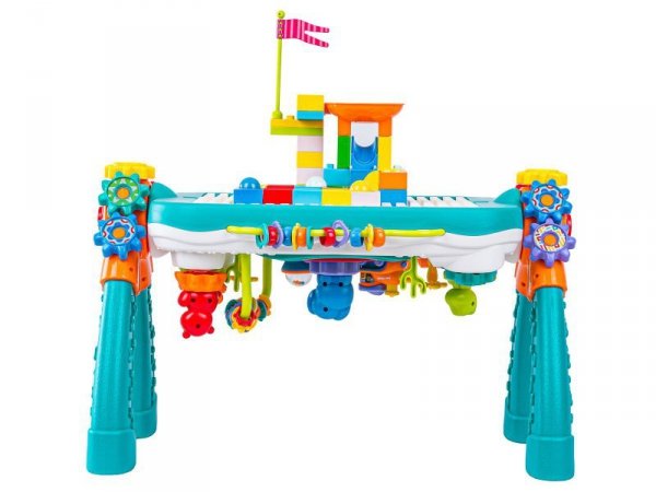 Multifunkcyjny Edukacyjny Stolik 2w1 Pianinko Ciuchcia Mikrofon Klocki Bluetooth Akumulator
