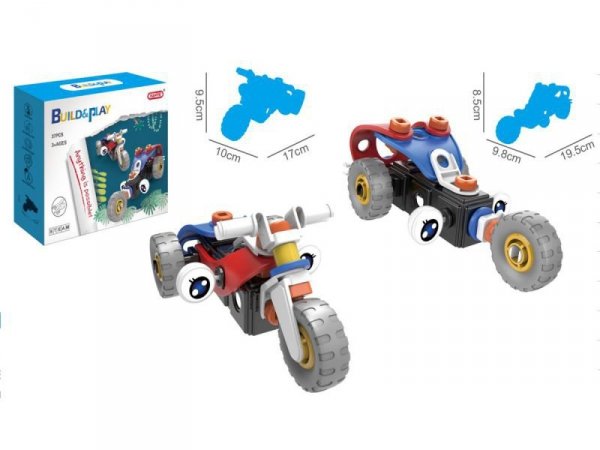 Klocki Elastyczne, Konstrukcyjne 40 El. Motocykl, Trójkołowy Pojazd Do Rozkręcania I Skręcania 2w1