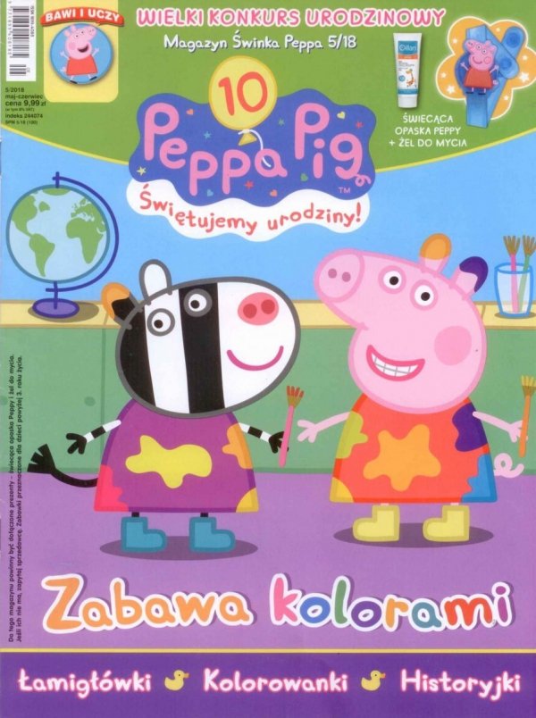 Świnka Peppa magazyn 5/2018 Zabawa kolorami + świecąca opaska Peppy + kosmetyk dla dzieci