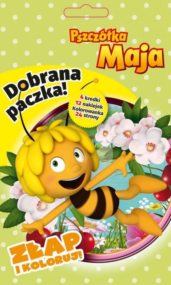 Pszczółka Maja Dobrana paczka Złap i koloruj! (24 kolorowanki + 24 naklejki + 4 kredki)