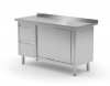 Stół przyścienny szafka z dwiema szufladami i drzwiami suwanymi - szuflady po lewej stronie 1600 x 700 x 850 mm POLGAST 130167-L 130167-L