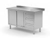 Stół przyścienny szafka z trzema szufladami i drzwiami suwanymi - szuflady po prawej stronie 1400 x 600 x 850 mm POLGAST 138146-P 138146-P