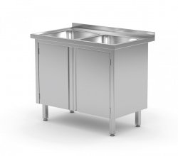 Stół z dwoma zlewami, szafka z drzwiami na zawiasach 1000 x 700 x 850 mm POLGAST 228107 228107