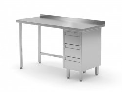 Stół przyścienny szafka z trzema szufladami - szuflady po prawej stronie 1300 x 600 x 850 mm POLGAST 123136-3-P 123136-3-P