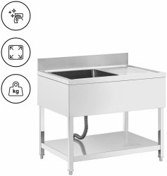 Stół ze zlewem - jednokomorowy - stal nierdzewna - 100 x 70 x 97 cm - Royal Catering RCGS-1B100D7 10013161 4062859232182