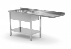 Stół z dwoma zlewami, półką i miejscem na zmywarkę lub lodówkę - komory po lewej stronie 2300 x 700 x 850 mm POLGAST 241237-L 241237-L