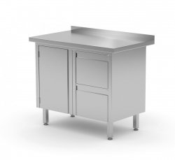 Stół przyścienny szafka z dwiema szufladami i drzwiami na zawiasach - szuflady po prawej stronie 900 x 700 x 850 mm POLGAST 135097-P 135097-P
