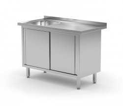 Stół ze zlewem, szafka z drzwiami suwanymi - komora po lewej stronie 1300 x 600 x 850 mm POLGAST 217136-L 217136-L