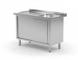 Stół ze zlewem, szafka z drzwiami suwanymi - komora po prawej stronie 1600 x 600 x 850 mm POLGAST 217166-P 217166-P