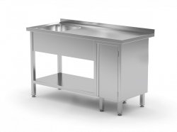 Stół ze zlewem, półką i szafką z drzwiami na zawiasach - komora po lewej stronie 1100 x 700 x 850 mm POLGAST 216117-L 216117-L