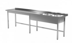 Stół z dwoma zlewami bez półki - komory po prawej stronie 2500 x 600 x 850 mm POLGAST 221256-6-P 221256-6-P