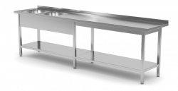 Stół z dwoma zlewami i półką wzmocniony - komory po lewej stronie 2500 x 700 x 850 mm POLGAST 222257-6-L 222257-6-L