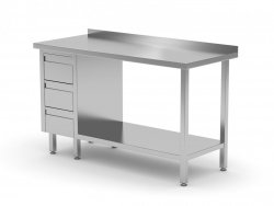 Stół przyścienny szafka z trzema szufladami i półką - szuflady po lewej stronie 1100 x 600 x 850 mm POLGAST 125116-3-L 125116-3-L