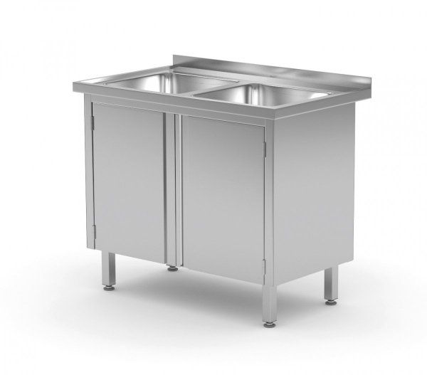 Stół z dwoma zlewami, szafka z drzwiami na zawiasach 1000 x 700 x 850 mm POLGAST 228107 228107