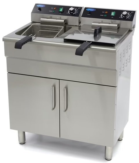 Frytownica Elektryczna 2 x 16L z Kranem i Szafka Profesjonalna MAXIMA 09365156 8719632126577