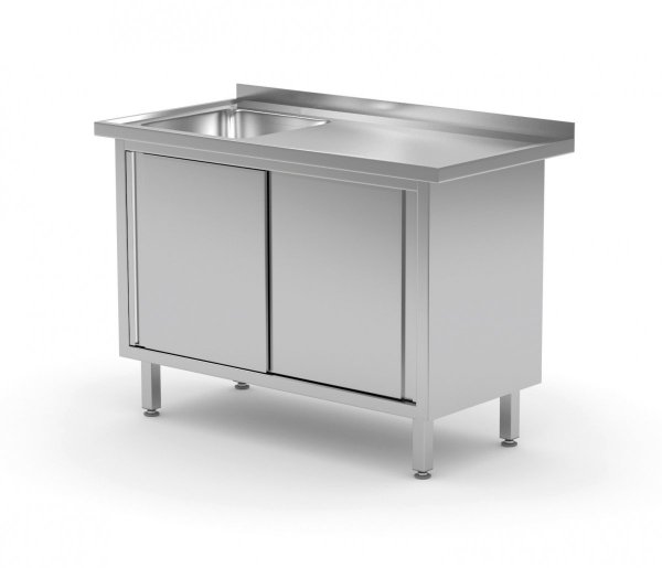 Stół ze zlewem, szafka z drzwiami suwanymi - komora po lewej stronie 1500 x 700 x 850 mm POLGAST 217157-L 217157-L