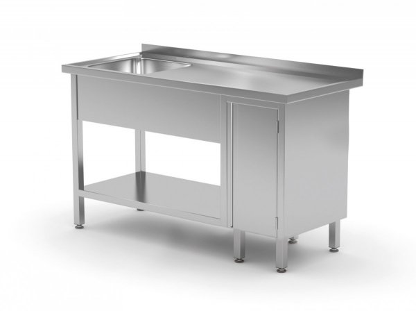 Stół ze zlewem, półką i szafką z drzwiami na zawiasach - komora po lewej stronie 1700 x 700 x 850 mm POLGAST 216177-L 216177-L