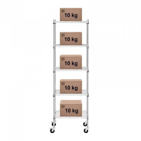 Regał metalowy - 60 x 45 x 186 cm - 50 kg - 4 kółka - Royal Catering ROYAL CATERING 10012532 RCMR-1800P50