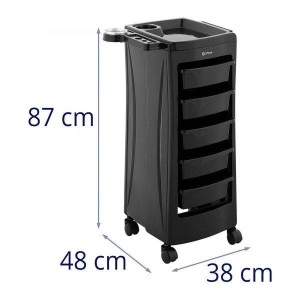 Wózek fryzjerski - 10 kg - 5 szuflad - uchwyt na suszarkę - półka 485 x 380 mm PHYSA 10040536 PHYSA-RR-10