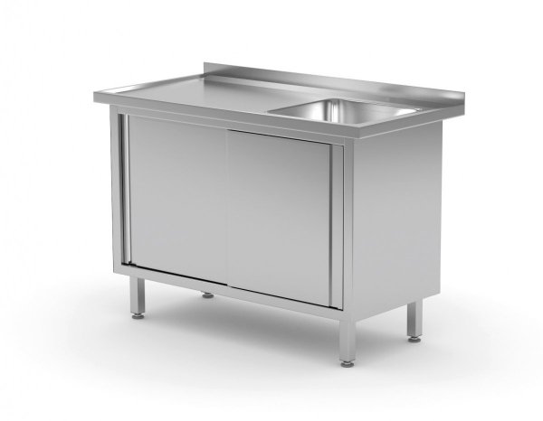 Stół ze zlewem, szafka z drzwiami suwanymi - komora po prawej stronie 1400 x 600 x 850 mm POLGAST 217146-P 217146-P