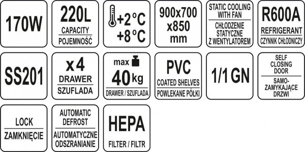 STÓŁ CHŁODNICZY 220L Z 4 SZUFLADAMI YATO YG-05280 YG-05280