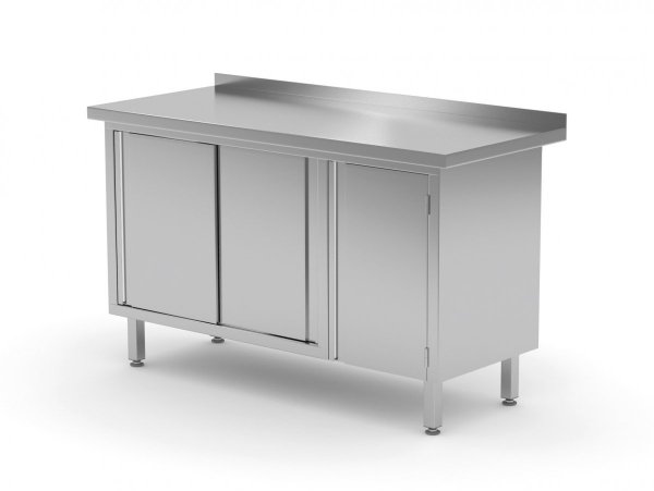 Stół przyścienny z szafką i drzwiami suwanymi - drzwi na zawiasach po prawej stronie 1800 x 600 x 850 mm POLGAST 134186-P 134186-P