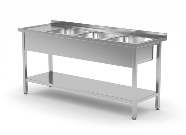 Stół z trzema zlewami i półką - komory po prawej stronie 1500 x 600 x 850 mm POLGAST 224156-P 224156-P