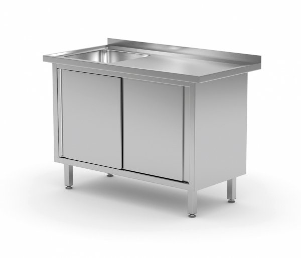 Stół ze zlewem, szafka z drzwiami suwanymi - komora po lewej stronie 1200 x 700 x 850 mm POLGAST 217127-L 217127-L