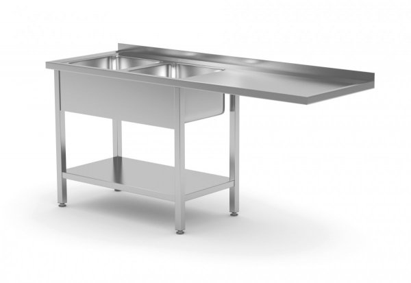 Stół z dwoma zlewami, półką i miejscem na zmywarkę lub lodówkę - komory po lewej stronie 2200 x 700 x 850 mm POLGAST 241227-L 241227-L