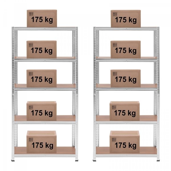 Regały magazynowe - 90 x 40 x 180 cm - 5 x 175 kg - szare - 2 szt. MSW 10061977 MSW-STSH-24