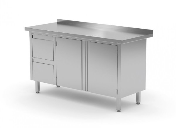 Stół przyścienny szafka z dwiema szufladami i drzwiami na zawiasach - szuflady po lewej stronie 1100 x 600 x 850 mm POLGAST 132116-L 132116-L