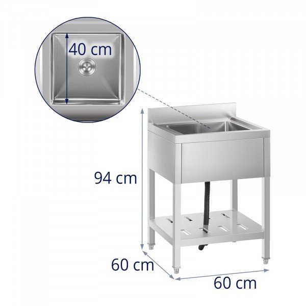 Stół ze zlewem - półka - 1 komora - rant ROYAL CATERING 10011684 RCSSS-60X60-S