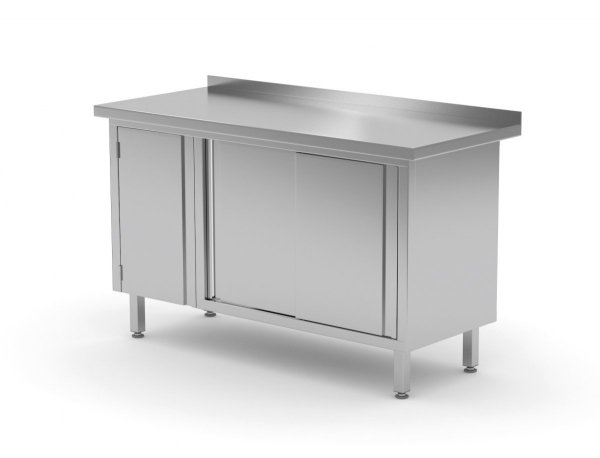 Stół przyścienny z szafką i drzwiami suwanymi - drzwi na zawiasach po lewej stronie 1300 x 700 x 850 mm POLGAST 134137-L 134137-L