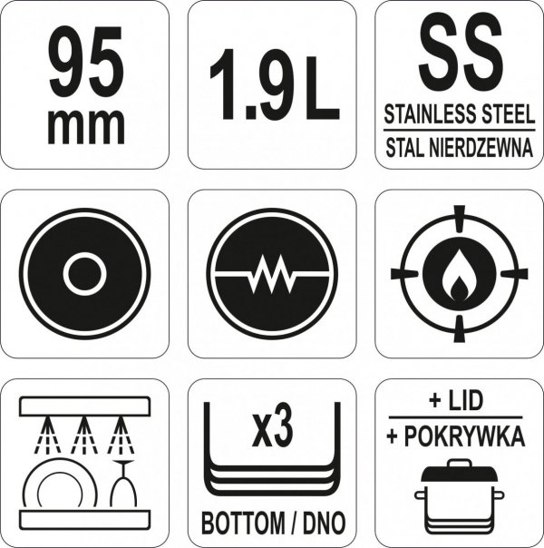 GARNEK ŚREDNI Z POKRYWKĄ SS 16x9,5CM YATO YG-00021 YG-00021