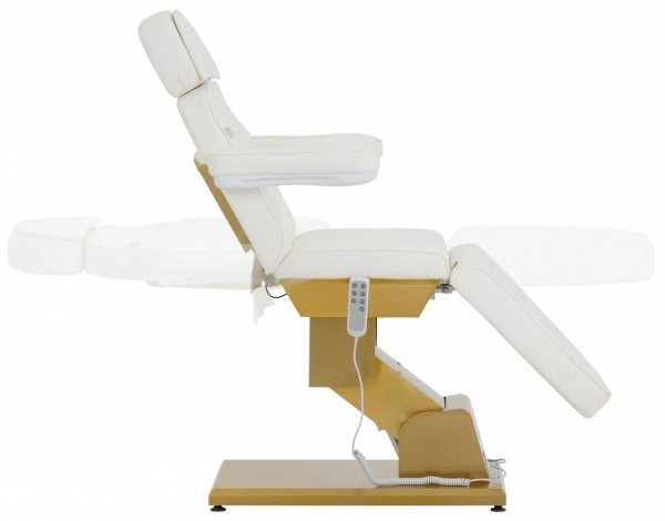 Fotel kosmetyczny - elektryczny - podgrzewany - 3 silniki - 300 W - 200 x 60 x 60 - 82 cm - 200 kg - biały / złoty Physa 10040822 PHYSA APRILIA WHITE