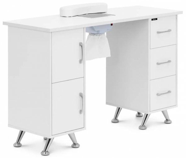 Biurko do manicure - z pochłaniaczem - białe / srebrne - 3 szuflady - podpórka pod dłonie Physa 10040781  PHY_MC04