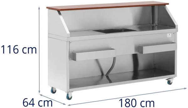 Mobilna stacja barmańska - komora na lód i uchwyt na butelkę - lada 180 cm o wyglądzie drewna - Royal Catering RCMBS-180 10013323 4062859260529
