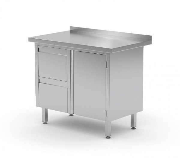 Stół przyścienny szafka z dwiema szufladami i drzwiami na zawiasach - szuflady po lewej stronie 1000 x 600 x 850 mm POLGAST 135106-L 135106-L