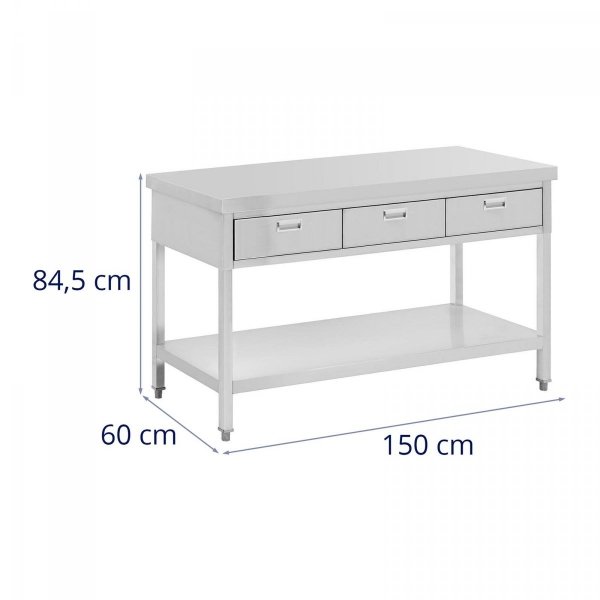 Stół ze stali nierdzewnej z szufladami - 150 x 60 cm ROYAL CATERING 10012697 RCAT-150/60-D