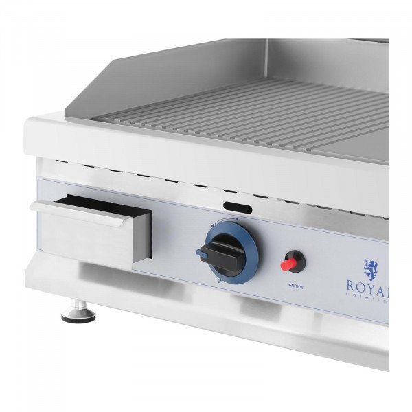 Podwójny grill gazowy - 74,5 x 40 cm - gładki / ryflowany - 2 x 3100 W - gaz ziemny - 0,02 bar ROYAL CATERING 10011916 RC-GGHR750