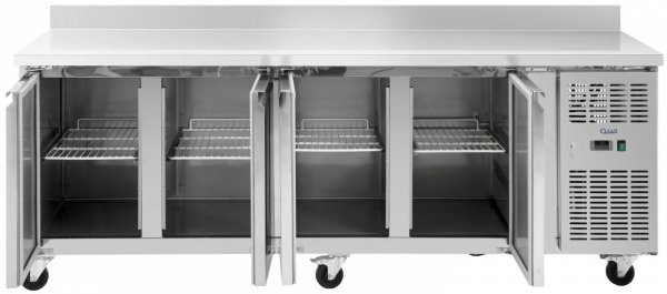 Stół chłodniczy na kółkach - 550 l - 4 komory - 223 x 70 cm - klasa B - rant - stal nierdzewna - Royal Catering 10013280 RCRT-4D550RE 4062859257321