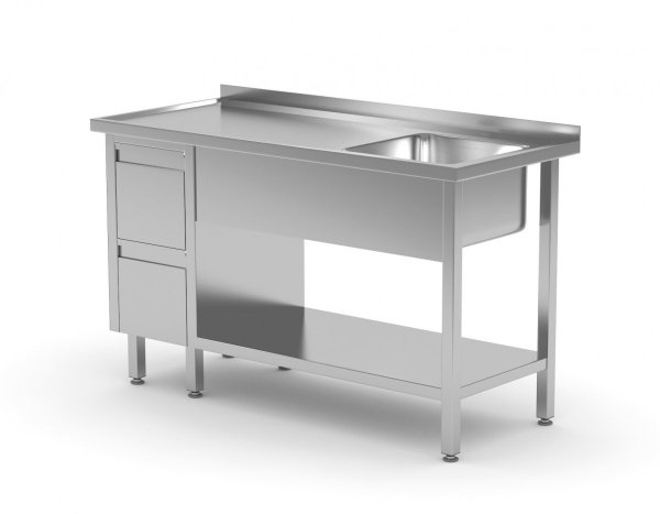 Stół ze zlewem, półką i szafką z dwiema szufladami - komora po prawej stronie 1100 x 600 x 850 mm POLGAST 215116-P 215116-P