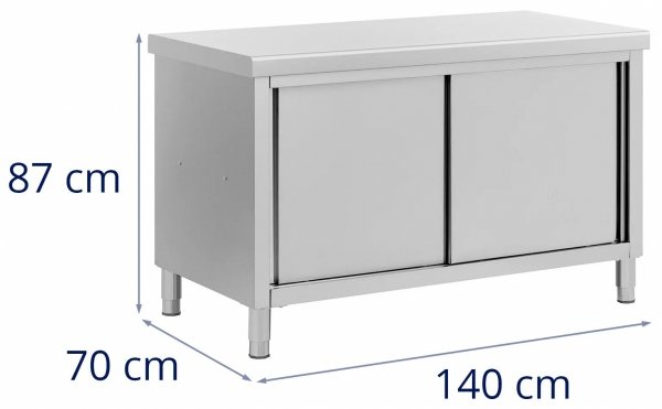  Stół roboczy z szafką przelotową ze stali nierdzewnej - ECO - 140 x 70 cm - 500 kg - Royal Catering 10013445 RCSSCB-140X70-H 