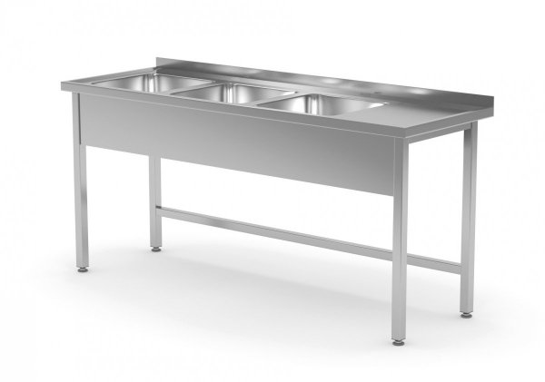 Stół z trzema zlewami bez półki - komory po lewej stronie 1500 x 600 x 850 mm POLGAST 223156-L 223156-L